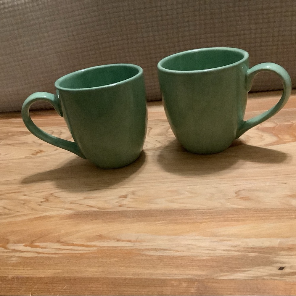 Set of 2 Hand Painted Green Coffee Mugs